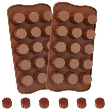 2 Pieces Chocolate Moulds Silicone 21 x 11 cm Non Stick Chocolate Mould, Reusable Chocolate Cups Moulds, 15 Cavities Truffle Moulds, Food Grade Silicone Moulds for Chocolate & Dessert Sweet DIY Tools