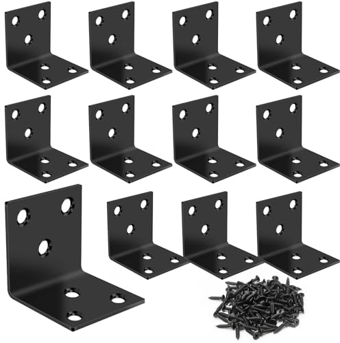 12Pcs Right Angle Brackets 40 x 40 x 40mm, Stainless Steel Corner Brackets with 72 Screws, Black L Bracket, Heavy Duty 90 Degree Corner Brace for Wood Furniture Cabinets Shelves Chairs