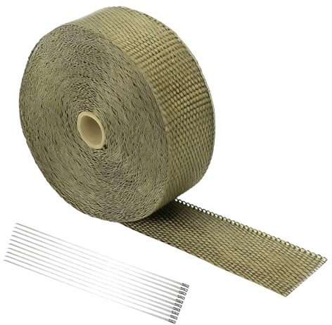 HSUYUN Hitzeschutzband Auspuff, 50 mm x 10 m Auspuff Dichtband, Titanfarben Auspuffband, Hitzeschutzband Auspuffbandage mit Metallkabelbindern - für Befestigung von Autowärmeisolierungen