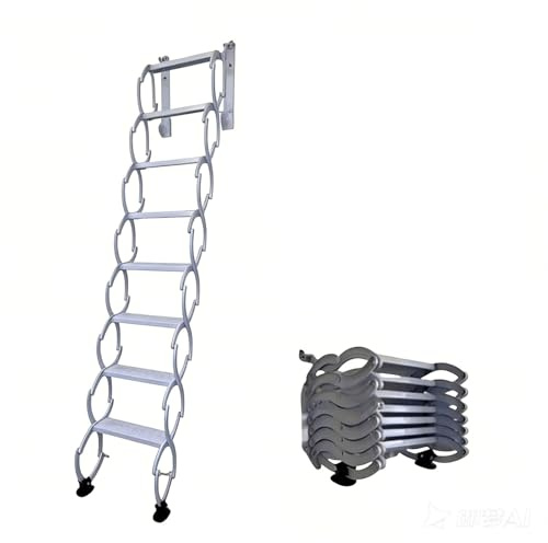 Scala retrattile per soffitta, scala a scomparsa per soppalco, scala a pioli a parete con pedale antiscivolo, con sistema di discesa per tetti, scantinati, garage e abitazioni(H185CM/72.8IN)