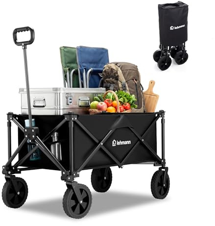 Lehmann MOBI 110L Chariot Pliable – Chariot de Transport Pliable Jusqu’à 80 kg, Chariot à roulettes 4 Roues 360°, Chariot de Plage Pliable, Chariot de Courses Pliable