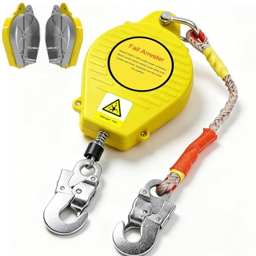 VFDZ Dispositif Anti Chute Retractable, Stop Chute 150KG (Jaune, 10m) | Stop Chute à Rappel Automatique, Kit Anti Chute Toiture avec Crochet Autobloquant pour les Opérations en Haute Altitude