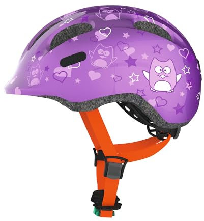 ABUS Kinderhelm Smiley 2.0 - Robuster Fahrradhelm für Mädchen und Jungs - Lila mit Eulenmuster, Größe S