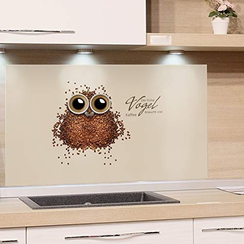 GRAZDesign Küchenrückwand Glas Sprüche Kaffee Spritzschutz Herd braun Rückwand Küche 60x40cm