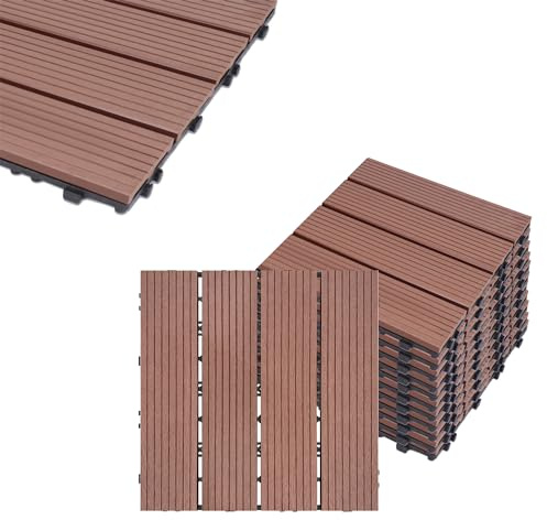 HENGMEI 11 pezzi (1m²) Piastrelle da esterni Pavimenti 30 x 30 cm per Giardino pavimentazione in WPC per pavimenti esterni, patio, piscina, terrazza, giardino, Marrone