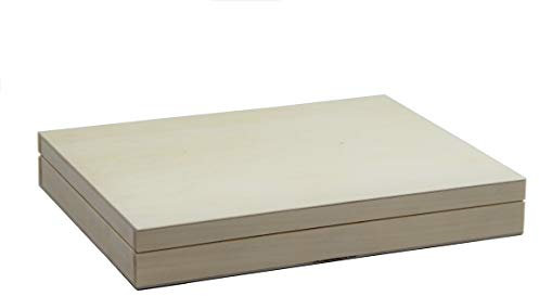 IMPWOOD Holzkiste mit Deckel (innen größer A4) - Aufbewahrungsbox aus unbehandelte Kieferholz - 32,5 x 25,4 x 4,6 cm Unlackierte Holzbox Aufbewahrung von Wertsachen & Dokumenten