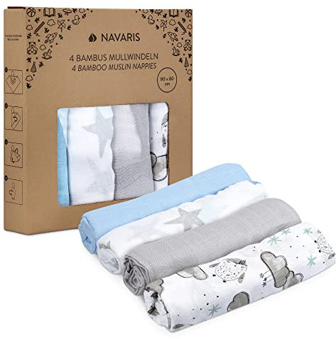 Navaris Baby Mullwindel Set - 4x Mulltuch zum Stillen Pucken Wickeln - 80x80cm Pucktuch Spucktuch Stilltuch umweltfreundlich