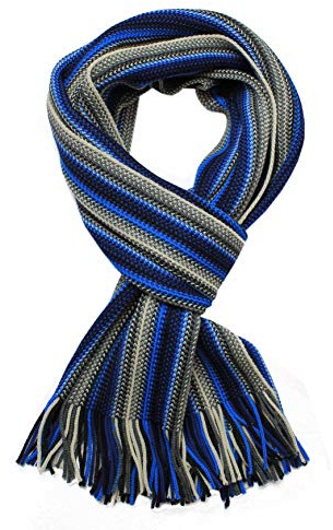 Röd räv stickad halsduk herrhalsduk varm och mjuk unisex ull randig multi flerfärgad, blå grå, (LXB) 190 x 23 cm