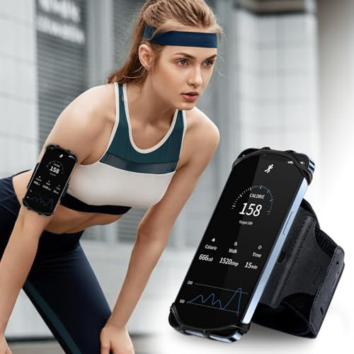 HLOMOM Running Phone Holder,Sports Phone Armband 360° Rotation & Detachable for iPhone 17/16/15/14/13 Pro/12 Pro/11Pro Max/XS/XR/8/7/6s Plus, for Samsung Galaxy Suit for 4''-6.5'' Cellphone(L)