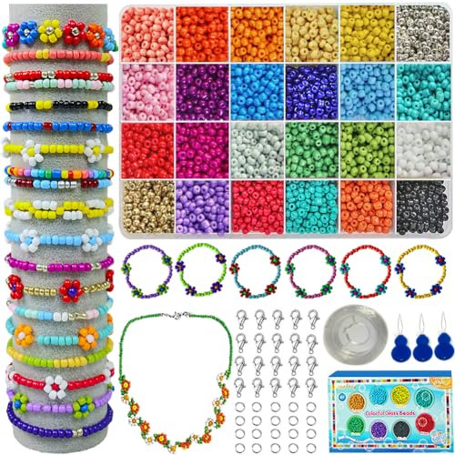 suo long Perlen für Armbänder Perlen Set Bunte Perlen für Frauen Auffädeln Damen 4mm 7500 Stück Kleine Glasperlen für DIY Zum BastelnHerstellung Glas Perlen Armbänder Selber Machen