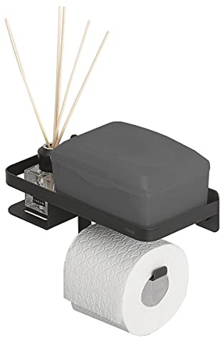 Tiger Caddy Toilettenpapierhalter mit Ablage, Toilettenrollenhalter mit Ablagefläche für Smartphone oder Einer Box für feuchtes Toilettenpapier, Klopapierhalter zur Wandmontage, Edelstahl, Schwarz