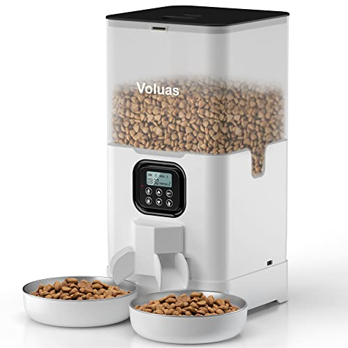 VOLUAS Automatic Pet Feeders for Cats and Dogs, Dry Food Dispenser with Desiccant Bag, Timed Cat Feeder, Programmable Portion Size Control 4 Meals Per Day, 10s Voice Recorder
