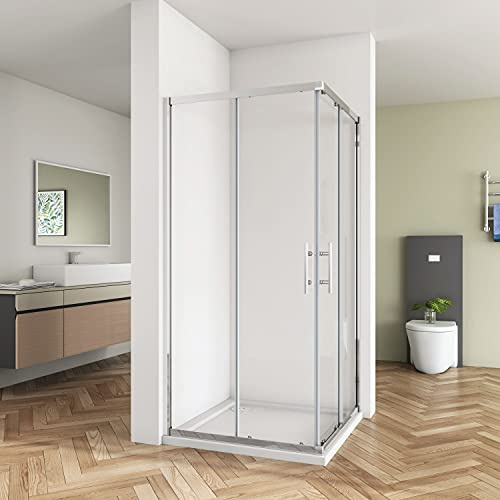 Box Doccia Angolare 80x80 cm H.185cm Porta Scorrevole Vetro 6mm Cromo | Vetro Anticalcare, Vetro Trasparente Temperato