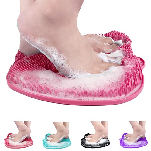 AXLOFO® Shower Foot Scrubber Mat, XL Larger Size Foot Massager Mat with Non-Slip Suction Cups - Cleans, Exfoliationl, Massages Your Feet Without Bending, Foot Circulation & Relieve Tired Feet (Pink)