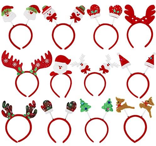STHGDONA 12 Stückt Weihnachts Kopfschmuck Haarreifen Weihnachten, Haarschmuck für Weihnachtsfeiern Cosplay, Weihnachtsmann, Rentier, Nikolaus Mütze, Weihnachtsbaum, Schneemann, Elfen Hut