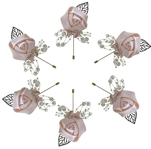 Easnea 6 Stück Rosen-Anstecknadel, Herren-Blumen-Knopflochloch, Satin-Stoff-Blumenbrosche, Hochzeitsblumen-Anstecknadel, Rosen-Boutonniere, Bräutigam-Boutonniere, Hochzeits-Anstecknadel für Männer