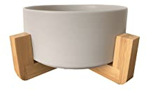 [BW] HUNDENAPF, KATZENNAPF, Keramik, Napf mit Bambushalterung, Tiernapf 850ml | Keramiknapf | Napf für Hunde & Katzen | Bambusständer | Hunde und Katzen (Grau)