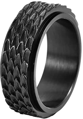 Nanafast Dragon Scale Anxiety Ring for Men Cool Stainless Steel Snake Dragon Scales Spinner Rings Fidget Ring Mens Ring Gift-Black-9