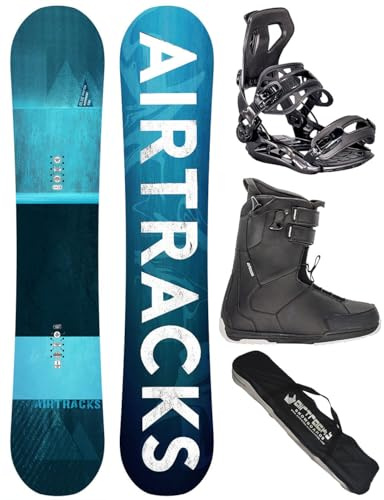 AIRTRACKS Snowboard Set Paquete Completo Tabla Blue Drifter Wide Hybrid Rocker Hombre 164 + Fijaciones Master + Botas Master QL 40 + SB Bag
