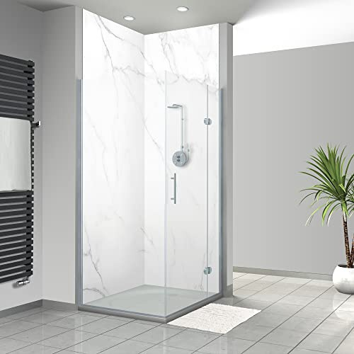 WANDFREUDE individuelle Duschrückwand Aluverbundplatte auf Maß (2 Stück - Carrara-Marmor - Premium Brillant Lack) – Dusche Wandverkleidung Duschwandverkleidung Duschrückwände