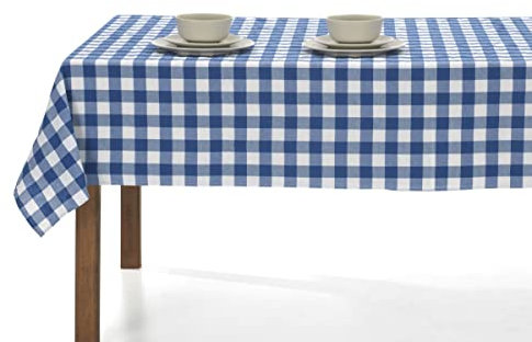 LAN&LAN - Vichy rechteckige Tischdecke, waschbar, herrlich für drinnen und draußen, ideal für Picknicks und Treffen im Freien (Blau, 140 x 180)