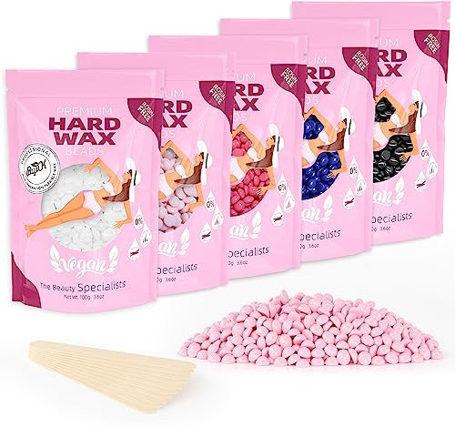 Wax Beads, BOYUJK Professional 500g Hard Wax Beads for Full Body, Facial and Legs, Painless Gentle Hair Removal Wax Beads for Women and Men (5 packs of 100g, Multi-colour)