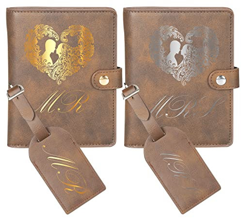 Dekaim Leder Pass Halter und Gepäck Tag Set, dunkelbraunes Leder graviert in Silber, Reise Geldbörse und Koffer Etikett, für Gravur und Markierungsmaschinen, personalisiertes Geschenk geben