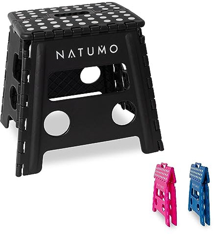 NATUMO® XL Tritthocker Kinder + Erwachsene, Klapphocker faltbar, Leichter und Rutschfester Klapptritt, Falthocker für Camping, Badezimmer, Küche und Garten, 33cm (Schwarz)