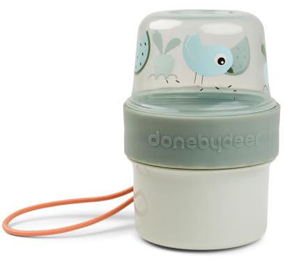 Done by Deer Müslibecher To Go Kinder - Joghurtbecher To Go oder Snackbox mit Fächern - 2 Luftdichte Kammern - Auslaufsicher - BPA-Frei - Ø8 x H 11,5 cm - Birdee Grün