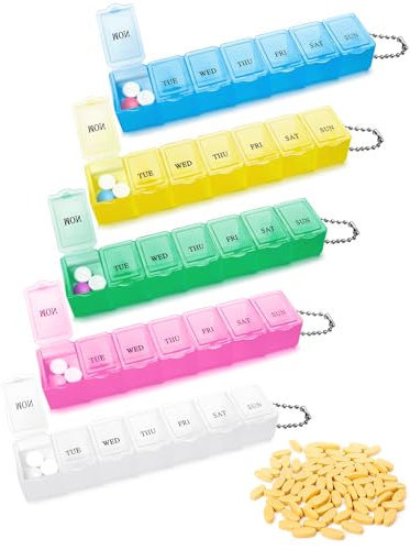 Sheryl&Rain 5 Piezas Pastillero Semanal 1 Toma,Pastillero Semanal con 7 Compartimentos 7 Dias Pastillero Pequeño 1 Toma,Pastillero Mensual,Organizador de Pastillas Portátil,Caja de Tableta de Viaje
