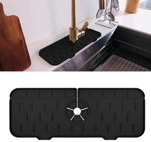ZEACCT Plateau Anti-Gouttes pour Robinet, Tapis de Robinet en Silicone, Tapis pour Robinet De Cuisine, Attrape-Éclaboussures de Robinet, Tapis de Séchage Robinet, pour Cuisine, Comptoir (Noir)
