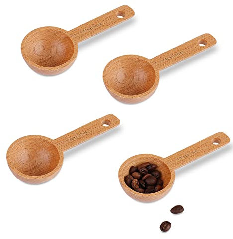 Diyfixlcd 4 cucharas de café de madera de 15 ml, cuchara de café en madera de haya, juego de cucharas medidoras de café molido, 1 cucharada para medir granos molidos, té, accesorios de cocina para el