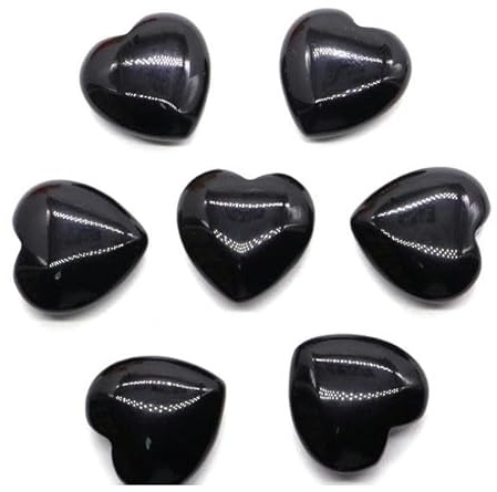 Piedras y cristales naturales de 30 mm Cuarzo rosa en forma de corazón 7 chakras Curación energética Reiki Tallado Amor Piedra preciosa Habitación Decoración del hogar-Obsidiana negra-3PC