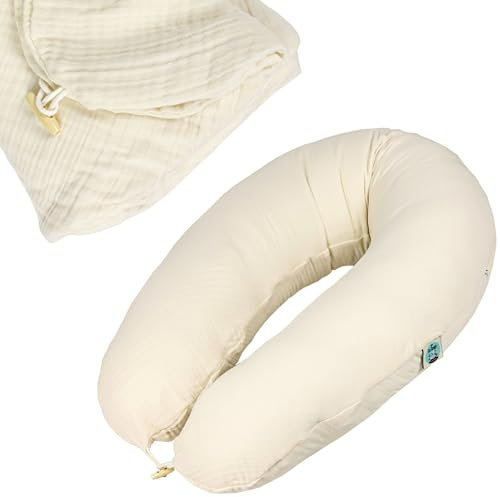 sei Design Funda de cojín de lactancia de muselina de algodón 100% [algodón orgánico], funda para cojín de lactancia XXL, cojín de embarazo, almohada para dormir de lado, 190 x 30 cm, lavable