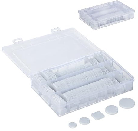Relaxdays Set da 272 Feltrini per Sedie Antiscivolo, Rotondi e Quadrati, Autoadesivi Feltro e PVC con Scatola, Bianco, 0.2 x 2.8 x 2.8 cm