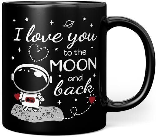 Orange9 Geburtstagsgeschenk Frauen Männer - Geburtstag Frau Mann - Weihnachtsgeschenke Frauen (I love you - Moon - Black) Keramik 330ml