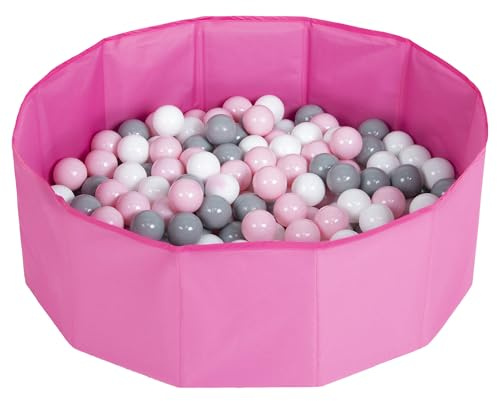 Petsona Faltbarer Hundepool mit Bällen, Trockene Haustiere Schaumstoff-Bällebad, weiches Planschbecken, Rosa:Weiß/Grau/Puderrosa