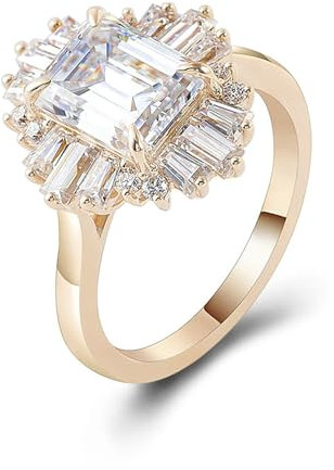 Trauringe Gelb Gold 18 Karat, Partnerringe Verlobungsringe Blume mit 2ct Moissanit Ring Größe 47 (15.0)-67 (21.3)