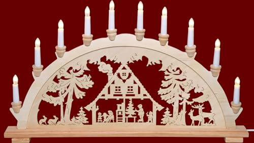 XL Lichterbogen Leuchter Schwibbogen Waldhaus traditionelles Motiv Holzdeko Deko Weihnachten Advent Geschenk Dekoration Weihnachtsdeko Weihnachtsdekoration Schwippbogen (WH70)