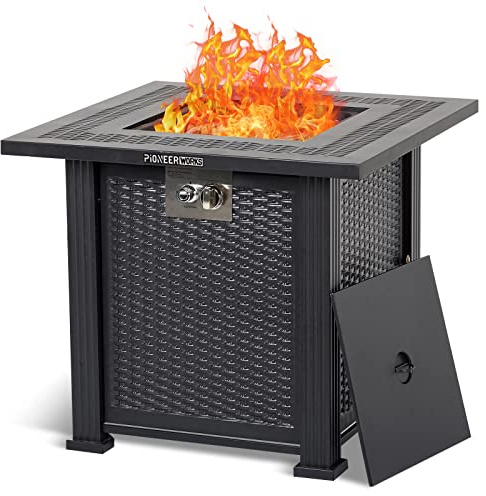 Brasero au propane de 71,1 cm, table de feu rectangulaire 50 000 BTU avec housse et housse de pluie, surface de clôture en acier robuste et en fer, certifiée CSA, compagnon pour votre jardin