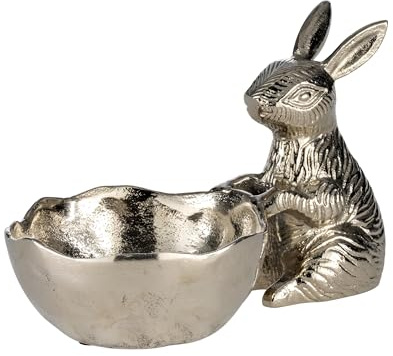 EGLO LIVING Dekoschale Ostern Ambalava, Deko Schale mit Osterhase | elegante Osterschale zum Dekorieren, Osterdeko aus Aluminium in Silber, 25 x 16 cm