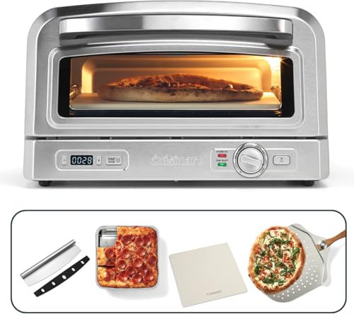 Cuisinart Pizza Oven | For Indoor use | Wood-fired taste in 5mins | Full Pizza kit included: Pizza peel, cutter, stone & deep dish | Calzone, focaccia, baked dishes | Adjustable time & temp to 400°C