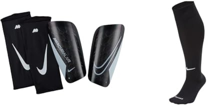 Nike Unisex – Erwachsene MERC Lite-Fa22 Schienbeinschoner, Black/Black/White, S & Unisex Classic Ii Cushion Fussball Socken, Mehrfarbig (Tm Black/White), M EU