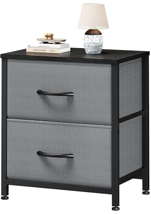 Sweetcrispy Nightstand with 2 Storage Drawers, 20 Height End Tabl Small Bed Side Furniture, Wooden Top Fabric Cabinet Kids Night Stand Mini Dresser for Bedroom, Closet, Entryway, College Dorm