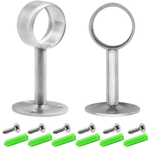 Hocansen 2 Stück Gardinenstangenhalter 3.2cm Edelstahl Rundrohr Halterung Stangen Flansch Set mit Schrauben Kleiderstangen Halterung für Hängende Vorhänge, Handtuchstange (32mm/FL-D)