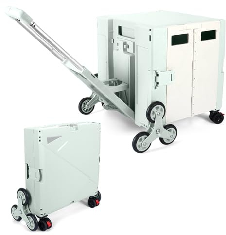 LexonElec x SELORSS Faltbarer Einkaufstrolley mit Treppensteigenden Rädern, Verstellbarem Teleskop-Aluminiumgriff und Deckel, Zusammenklappbarem Nutzkasten, Tragbarer Wagen,90KG/76L - Grün Weiß