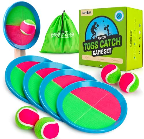 PlayZap Toss and Catch Ball Set - Outdoor Toys for Kids Games - Outside Yard Pool Beach Toys for 3 4 5 6 7 8+ Years Old Boys Girls - Birthday Gift Easter Basket Stuffers