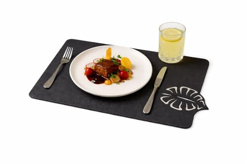 6-teiliges Filz Tischuntersetzer Set – große Platzsets aus Filz mit Blattmotiv, rutschfest & abwaschbar, Moderne Platzdeckchen als Tischschutz für Esstisch, Küche und Wohnzimmer