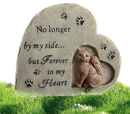 Memorial di gatto personalizzato - Pietre commemorative di angelo di gatto a forma di cuore, pietra da giardino di gatto | Lapidi per gatti in resina resistenti alle intemperie, regali commemorativi