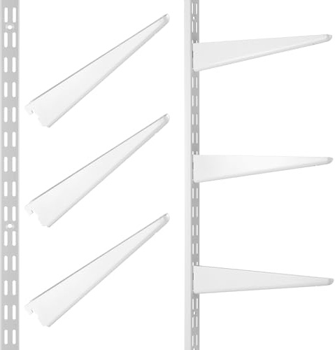 Colingmill 8 Pcs White Twin Rail Upright Wall Shelving System 25 Inch with Adjustable Shelf Bracket 11.5 Inch Heavy Duty Storage Rack Metal Support System for Kitchen Closet Home Indoor